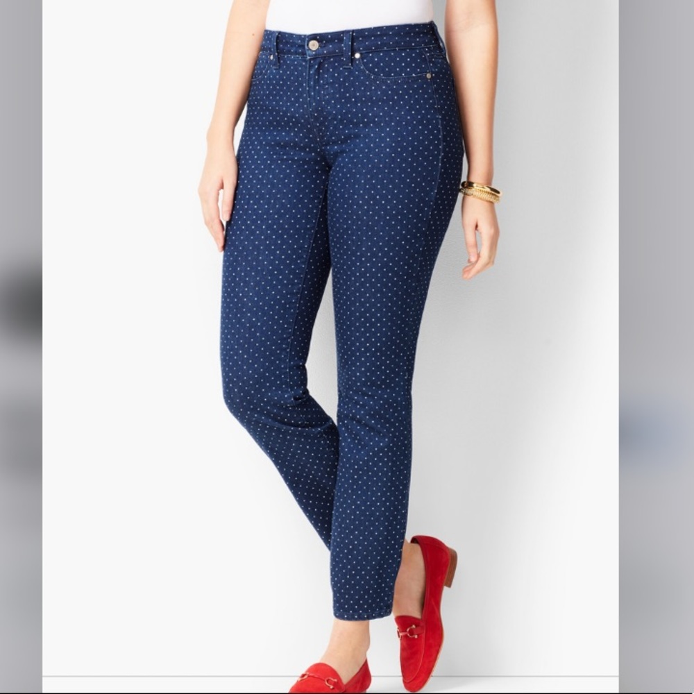 NWT Talbots Navy Dot Slim Ankle Jeans- Size 8
